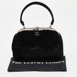 Pre Owned Chanel Black Quilted Velvet CC Frame Top Handle Bag