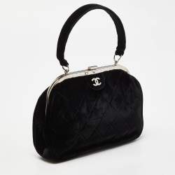 Pre Owned Chanel Black Quilted Velvet CC Frame Top Handle Bag