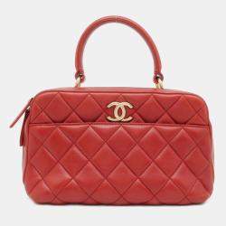 Chanel Red Lambskin Leather Bowling Bag