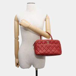 Chanel Red Lambskin Leather Bowling Bag