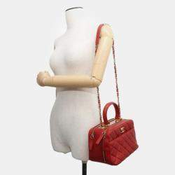 Chanel Red Lambskin Leather Bowling Bag