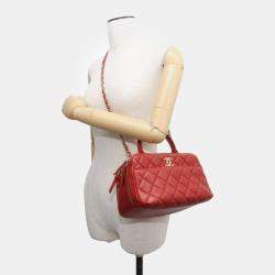 Chanel Red Lambskin Leather Bowling Bag