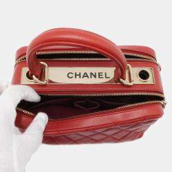 Chanel Red Lambskin Leather Bowling Bag