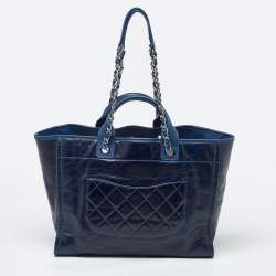 Chanel Navy Blue Leather Large Deauville Tote