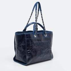 Chanel Navy Blue Leather Large Deauville Tote