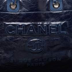Chanel Navy Blue Leather Large Deauville Tote