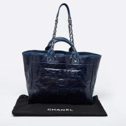 Chanel Navy Blue Leather Large Deauville Tote
