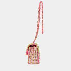 Chanel Pink/Green Cotton Mixed Fibers Woven Mini Rectangular Flap Bag