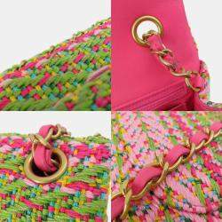 Chanel Pink/Green Cotton Mixed Fibers Woven Mini Rectangular Flap Bag