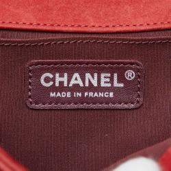 Chanel Red Suede Medium Chevron Boy Bag