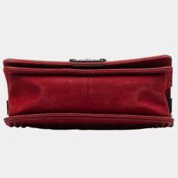 Chanel Red Suede Medium Chevron Boy Bag