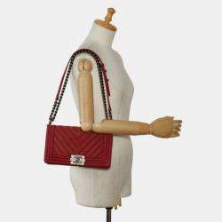 Chanel Red Suede Medium Chevron Boy Bag