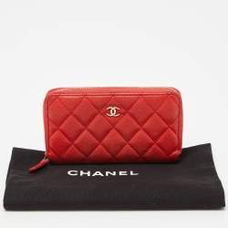 Chanel Orange Quilted Caviar Leather Zip Around Wallet