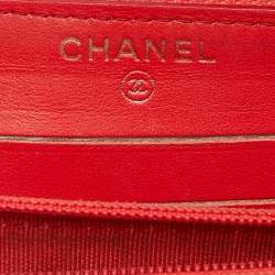 Chanel Orange Quilted Caviar Leather Zip Around Wallet