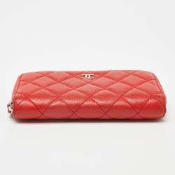 Chanel Orange Quilted Caviar Leather Zip Around Wallet