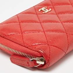 Chanel Orange Quilted Caviar Leather Zip Around Wallet