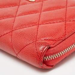 Chanel Orange Quilted Caviar Leather Zip Around Wallet