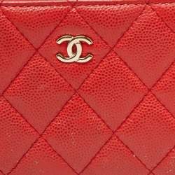 Chanel Orange Quilted Caviar Leather Zip Around Wallet