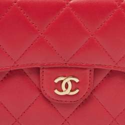 Chanel Red Quilted Leather Trifold CC Wallet