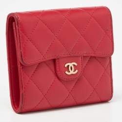 Chanel Red Quilted Leather Trifold CC Wallet
