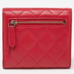 Chanel Red Quilted Leather Trifold CC Wallet