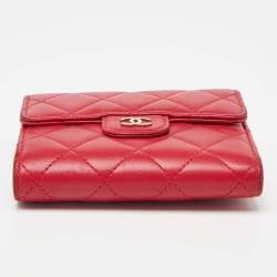 Chanel Red Quilted Leather Trifold CC Wallet