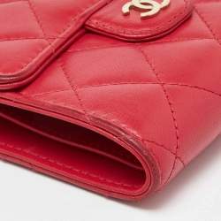 Chanel Red Quilted Leather Trifold CC Wallet