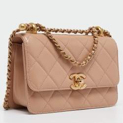 Pre Owned Chanel Beige Quilted Leather Perfect Fit Flap Bag