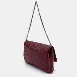 Pre Owned Chanel Burgundy Caviar Leather Clutch Shoulder Bag