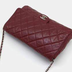 Pre Owned Chanel Burgundy Caviar Leather Clutch Shoulder Bag
