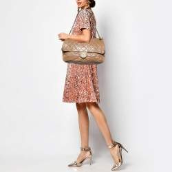 Pre Owned Chanel Brown Quilted Caviar Leather Large Shiva Flap Bag