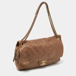 Pre Owned Chanel Brown Quilted Caviar Leather Large Shiva Flap Bag