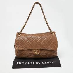 Pre Owned Chanel Brown Quilted Caviar Leather Large Shiva Flap Bag
