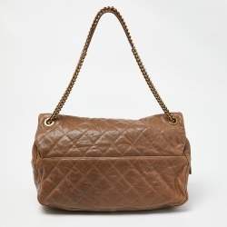 Pre Owned Chanel Brown Quilted Caviar Leather Large Shiva Flap Bag