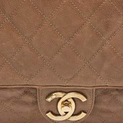 Pre Owned Chanel Brown Quilted Caviar Leather Large Shiva Flap Bag