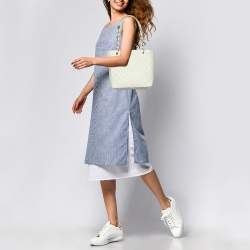 Pre Owned Chanel Ivory Quilted Caviar Leather Petite Shopping Tote