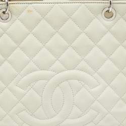 Pre Owned Chanel Ivory Quilted Caviar Leather Petite Shopping Tote