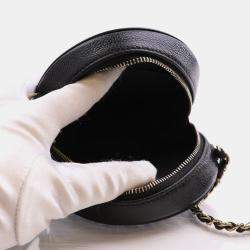 Chanel  Black Caviar Camellia Embossed Round Clutch With Chain