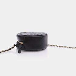 Chanel  Black Caviar Camellia Embossed Round Clutch With Chain