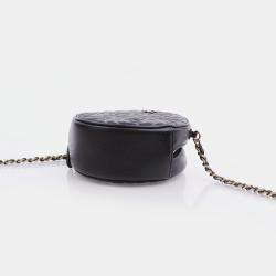 Chanel  Black Caviar Camellia Embossed Round Clutch With Chain