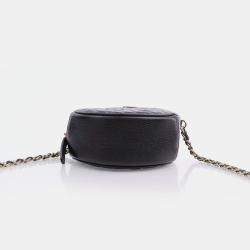 Chanel  Black Caviar Camellia Embossed Round Clutch With Chain