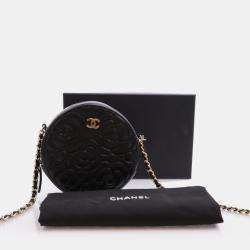 Chanel  Black Caviar Camellia Embossed Round Clutch With Chain