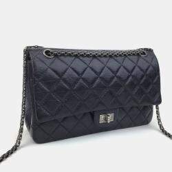 Chanel Black Quilted Aged Calfskin 2.55 Reissue 227 Double Flap Shoulder Bag