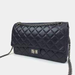 Chanel Black Quilted Aged Calfskin 2.55 Reissue 227 Double Flap Shoulder Bag