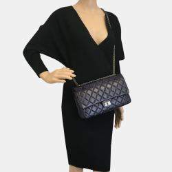 Chanel Black Quilted Aged Calfskin 2.55 Reissue 227 Double Flap Shoulder Bag