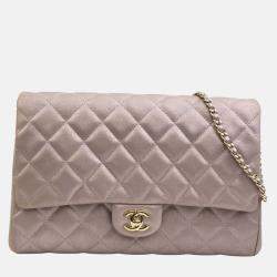 Chanel Iridescent Pink Leather Classic Clutch On Chain 