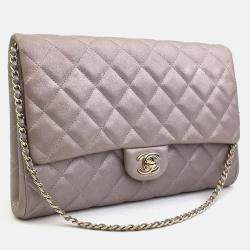 Chanel Iridescent Pink Leather Classic Clutch On Chain 