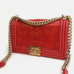 Chanel Red Patent Leather Medium Boy Shoulder Bag