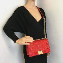 Chanel Red Patent Leather Medium Boy Shoulder Bag