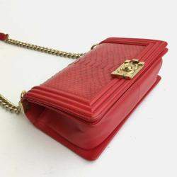 Chanel Red Patent Leather Medium Boy Shoulder Bag